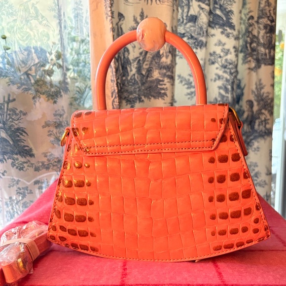 Pink Croc-Embossed Handbag - Picture 2 of 6